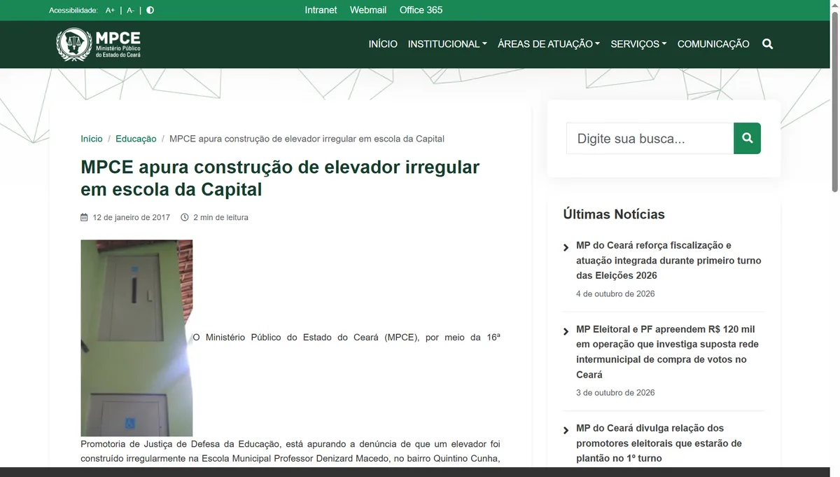 Elevador que não leva a lugar nenhum, numa escola de Fortaleza